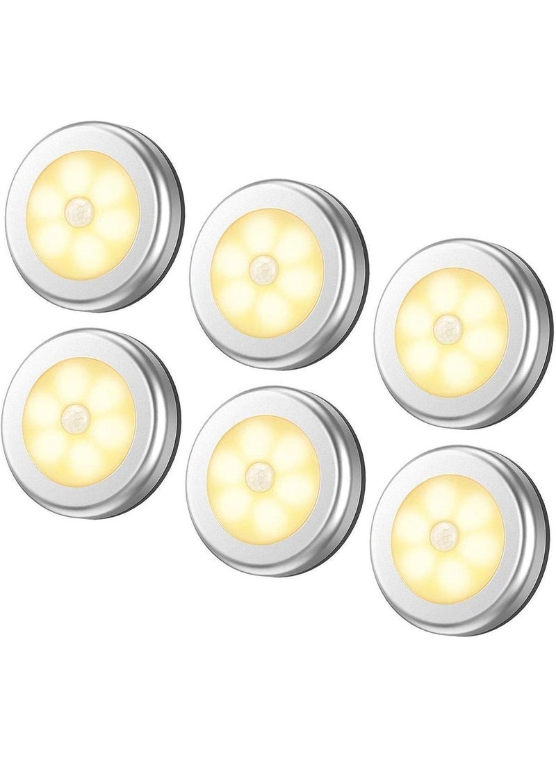 كونشاو 6 عبوات من أضواء استشعار الحركة، أضواء ليلية LED لاسلكية تعمل بالبطارية للممرات والحمامات وغرف النزل والمطابخ، أضواء الخزائن وإضاءة الدرجات (أبيض دافئ) - Image 1